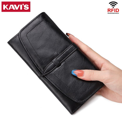 KAVIS Women Wallets Black Fashion Brand Leather Purse Ladies Card Bag For Girls New Clutch Women Female Purse Money Walet Long