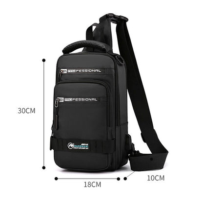 Male Nylon Knapsack Daypack Messenger Chest Bags with USB Charging Port Small Men Sling Backpack Rucksack Bag