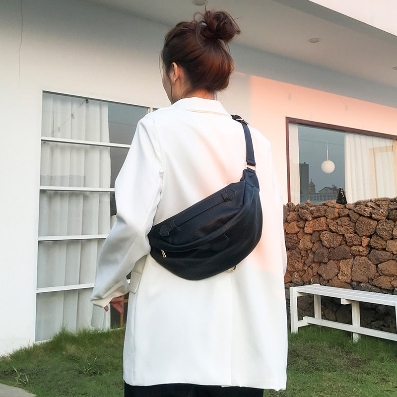 High Quality  Fashion Women Chest Crossbody Bag Wide Strap Soft Artificial Leather Shoulder Bag Messenger Bag Pack For Travel
