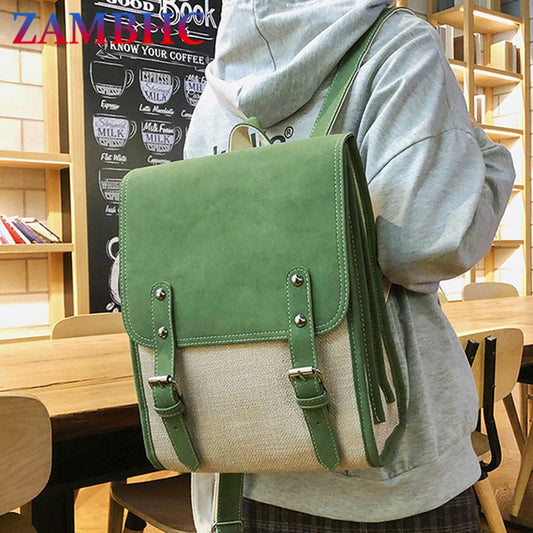 3 Layers Women&#39;s Backpack Matte Pu Leather Green Backpacks for School Teenagers Girls Large Capacity Lady Bookbag Retro Mochila