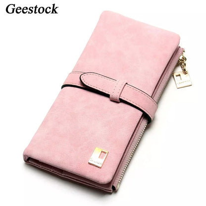 Geestock Women Long Wallets Coin Purse PU Matte Two Fold Wallets Zipper Mobile Phone Design Card Holder Ladies Clutches Wallet