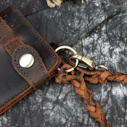 Vintage Hasp Open Genuine Cow Leather Men Wallet Large Capacity Crazy Horse Real Leather Man Bifold Purse Clutch Wallet chain