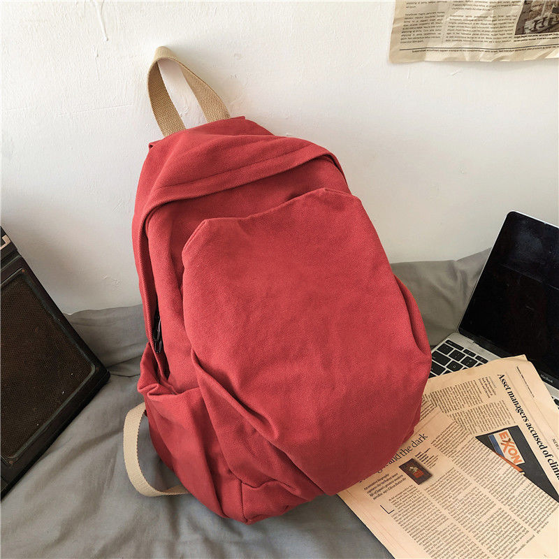 Backpacks Women Solid Color Zipper School Bag Preppy College Style Fashion Canvas Simple Large Capacity All-match Vintage Korean