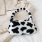 Women Designer Love Heart Print Shoulder Bags Winter Soft Plush Crossbody Female Warm Fluffy Underarm Bags Small Travel Bag