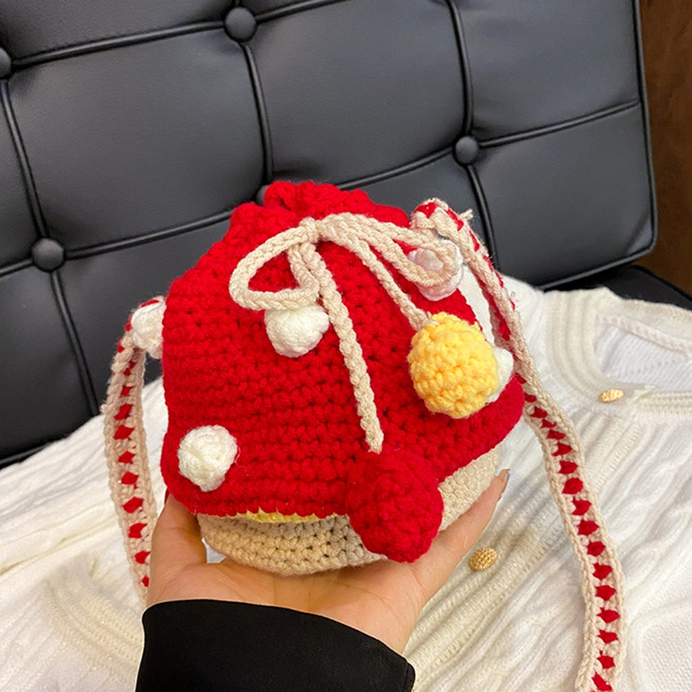 Women Shoulder Bag Women Fashion Knit Mushroom Hit Color Shoulder Bag Crossbody Bags Female Casual Mini Purse