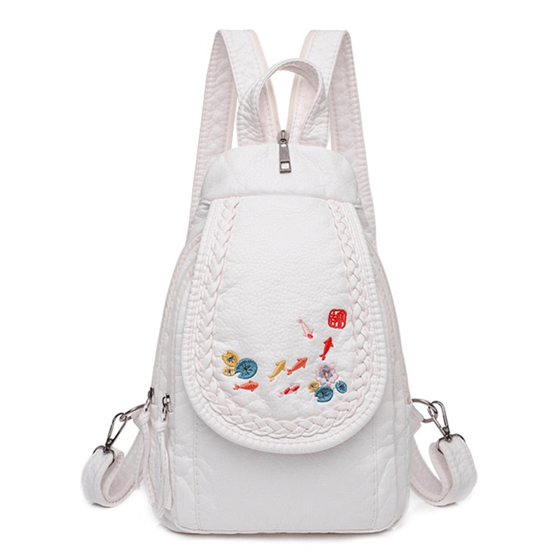 High Quality Backpack for Women New White Leather Backpack School Bag for Teenage Girls Female Travel Backpack Mochila