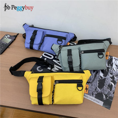 Men&#39;s Shoulder Slanted Bag New Big Capacity Retro Women Pure Color Oxford Cloth Crossbody Chest Bag Casual Ladies Waist Pack