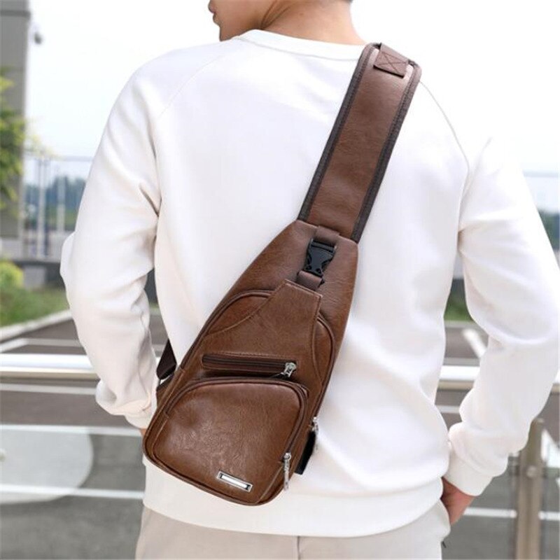 Male Shoulder Bag USB Charging Crossbody Chest Bag For Men Anti Theft Chest Waist Pack Trip Messenger Bags Single Strap Back Bag