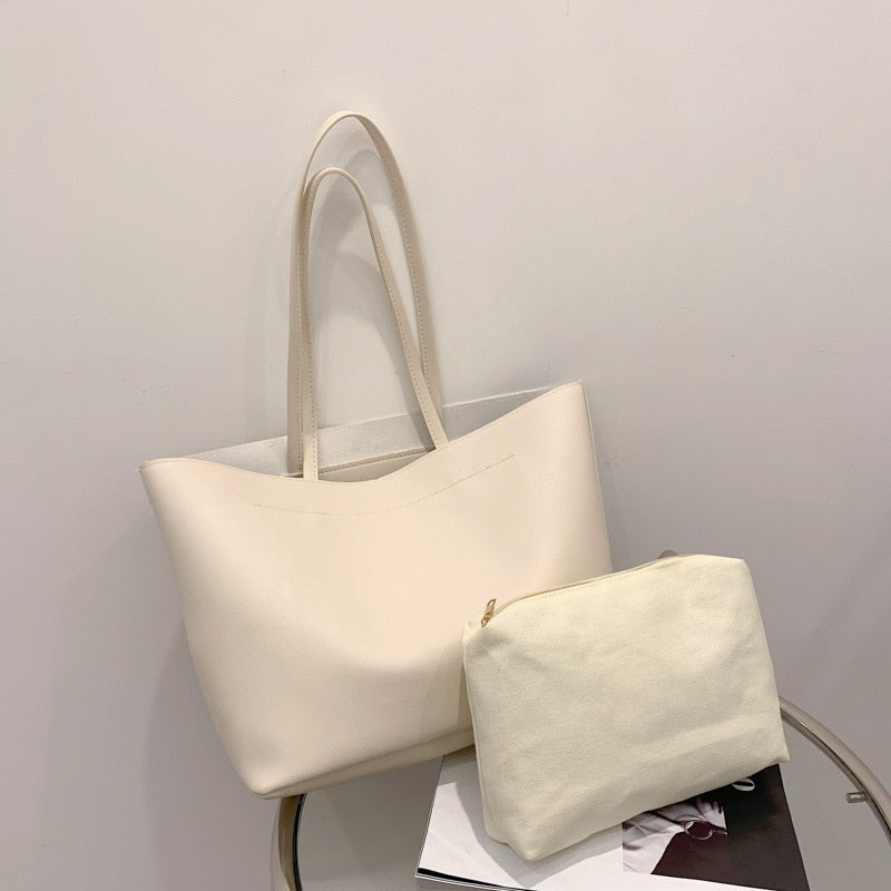 PU Leather Shoulder Women&#39;s Bag Totes Solid Simple Fashion Shopper Bag Large Capacity Female Luxury Designer Shopping Handbag