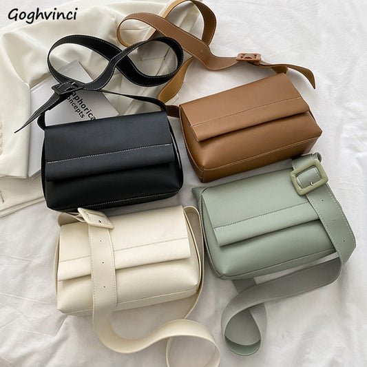 Women PU Shoulder Bags Fashion Hasp Wide Strap Cross Body Student Simple All-match Texture Large Capacity OL Handbags Femme Chic