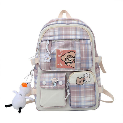 EST Plaid Transparent PVC Kawaii Contrast Color Girls College Leisure Kawaii Backpack Large Nylon School Backpack For Women Bags