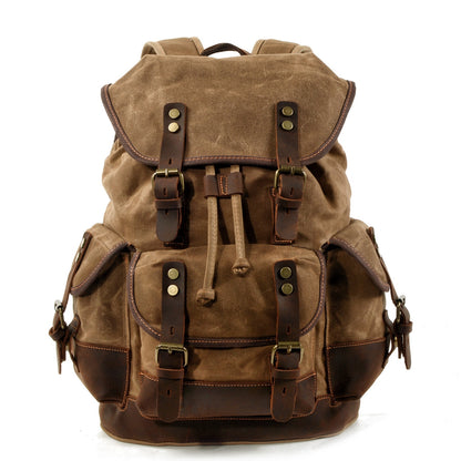 Men&#39;s outdoor shoulder casual student bag large capacity travel backpack canvas leather climbing bag