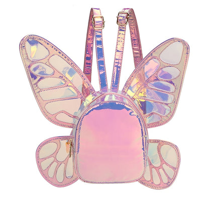 Fashion Women&#39;s Laser Mini Backpack Butterfly Angel Wings Daypack for Girls Travel Casual Daypack School Bag Holographic Leather