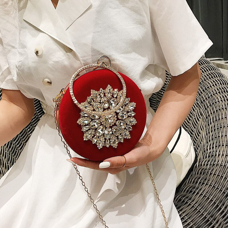 Luxury Crystal Evening Handbags Women Bags Designer Fashion Wedding Party Metal Diamond Clutch Purse Round