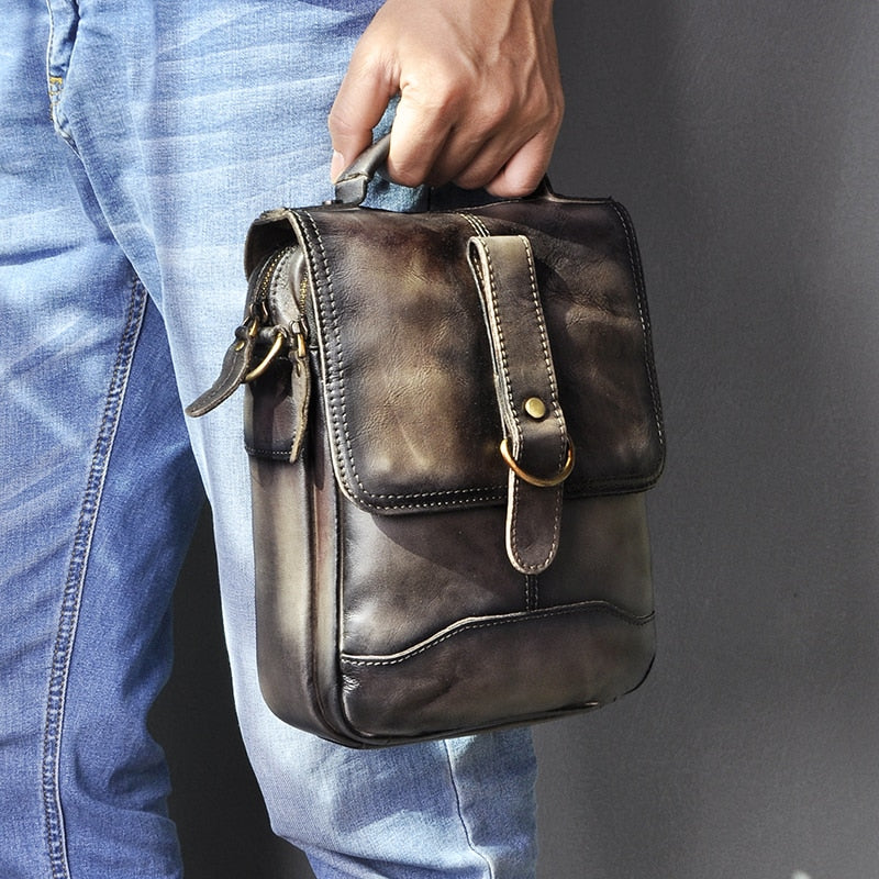 Original Leather Male Design Casual Shoulder messenger bag cowhide Fashion 8&quot; Tote Crossbody Mochila Satchel bag For Men 143-g