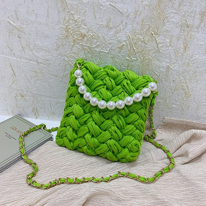 purses and handbags Handmade Cotton Crochet Women's Bag Pearl Chain Mini Portable Shoulder/Crossbody Bag