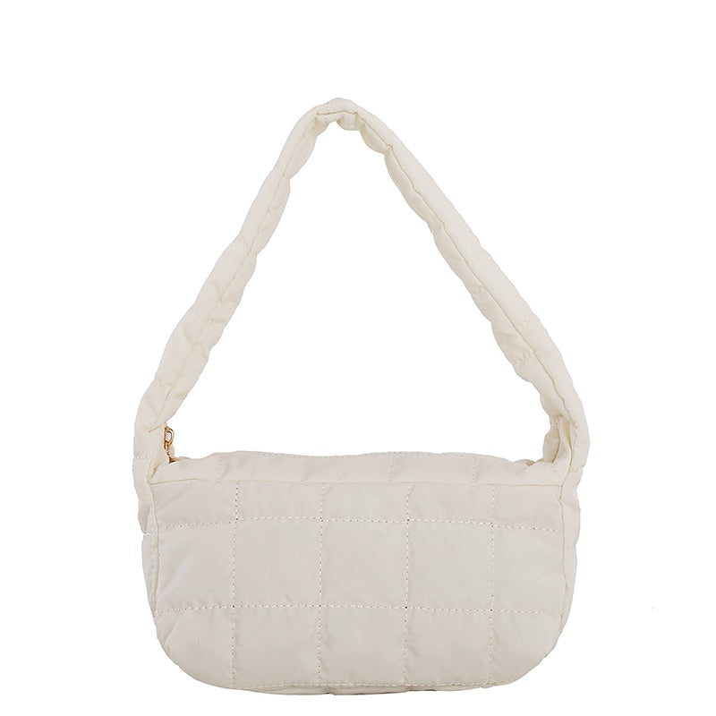 Fashion Space Pad Cotton Women Shoulder Baguette Shape Bag Female Shopper Lady Winter Nylon Padded Winter Quilted Bag Handbag