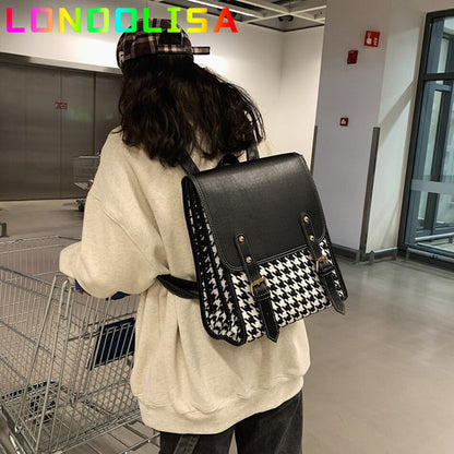 Korean Style Women's Backpack Fashion INS 3 Layers Houndstooth Back Pack Bags for Girls Luxury Lattice Female Shoulder Bag