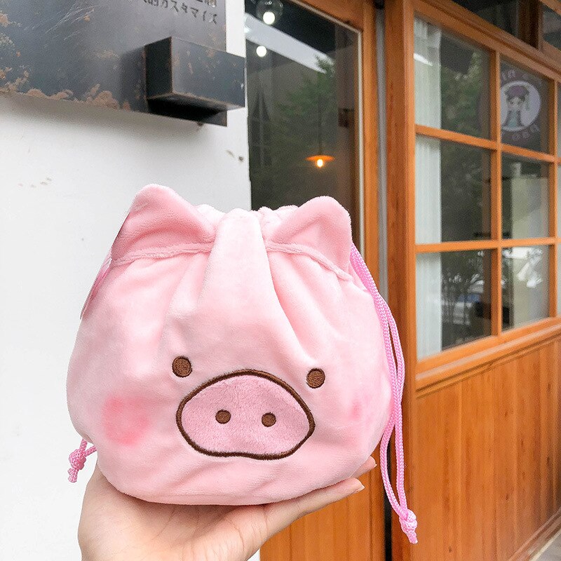 Flannel Pig String Cosmetic Case Girls Pink Make up Bags Women Travel Cosmetic Bag Korea Plush Drawstring Bag Storage Bags