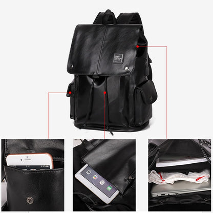 Fashion Man Vintage Retro Backpack PU Leather Mens USB Charger Teenager Backpacks Male Large Capacity Schoolbag Men&#39;s Bag Bolsa