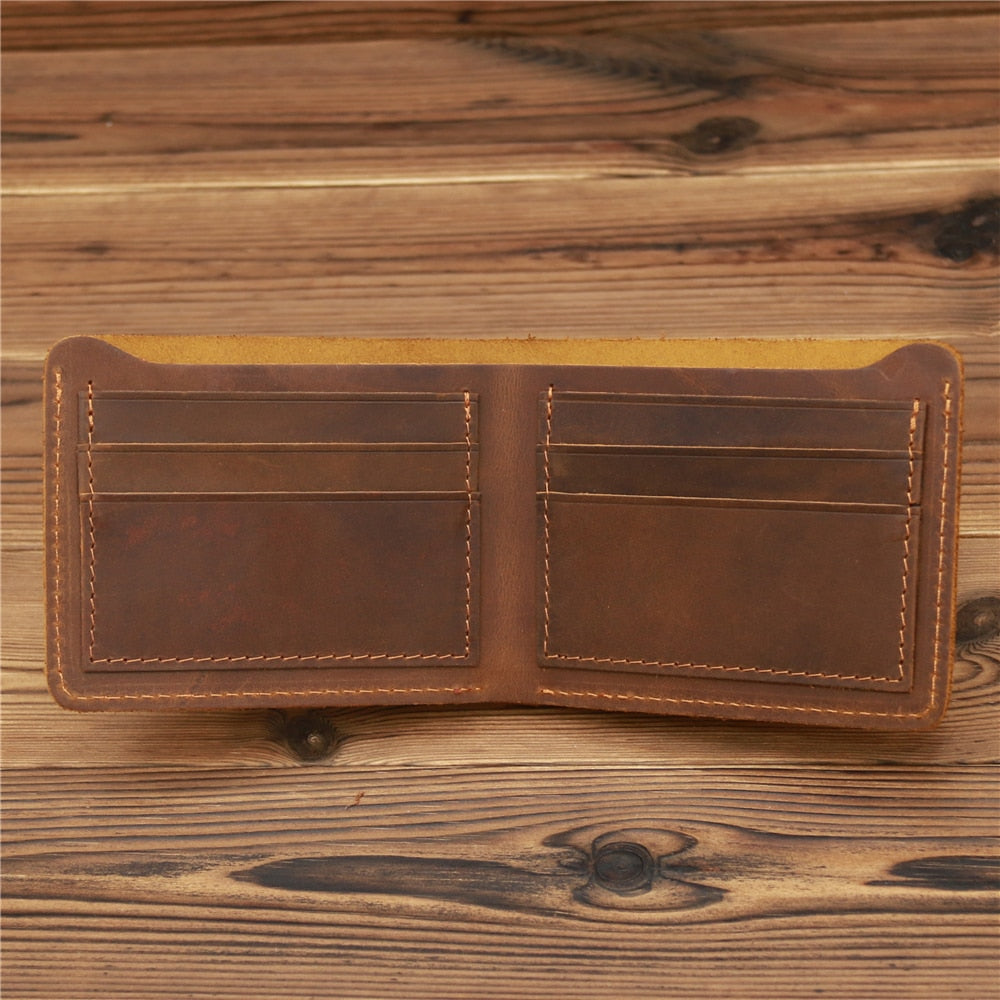 HOT Genuine Crazy Horse Cowhide Leather Men Short Wallet Purse Small Vintage Wallets Brand High Quality Designer Card Holder