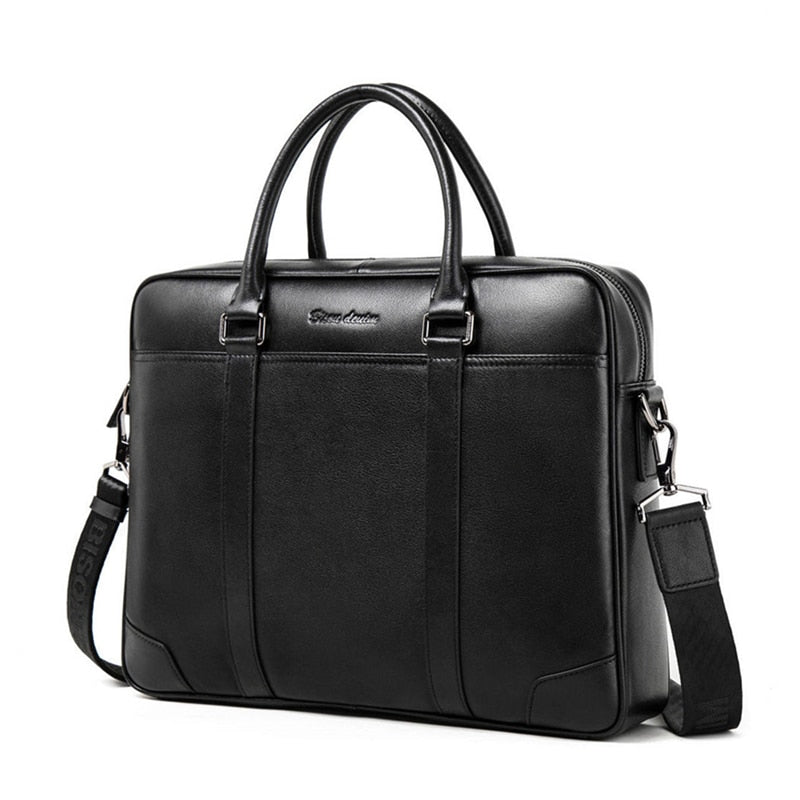 BISON DENIM Vintage Male Handbag Cowhide Brand 14 inches Laptop Business Bag Men Messenger Bag Travel Crossbody Bag N2610