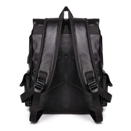 Fashion Man Vintage Retro Backpack PU Leather Mens USB Charger Teenager Backpacks Male Large Capacity Schoolbag Men&#39;s Bag Bolsa