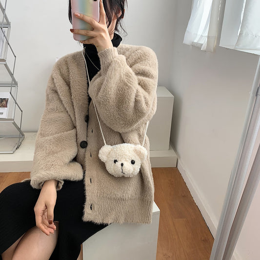 Winter New Fashion Shoulder Bag Soft Warm Fur Bag Crossbody Bag Female Bag Plush Bear Handbag Messenger Bag Women