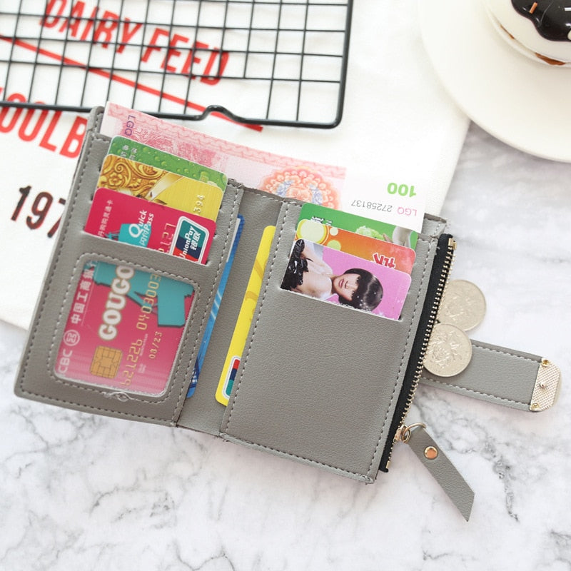 Women Wallet Small Fashion Pu Leather Wallet Zipper Buckle Ladies Ring Card Bag Money Clip Wallet