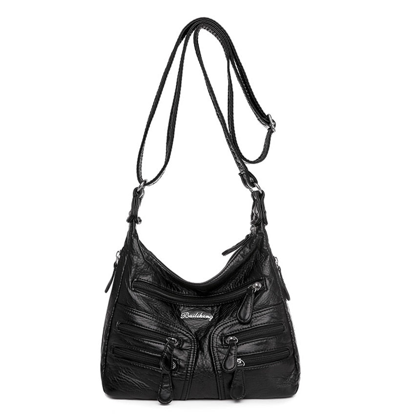 Small Soft Shoulder Bag Casual Women Bag Wash White Leather Crossbody Adjustable Multi-pocket  Ladies Pocket Bolsa De Ombro New
