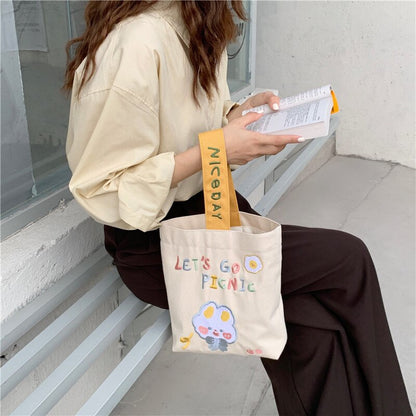 Female Embroidery Lunch Bento Bag Fashion Design Ladies Clutch Purse Handbags Cute Cartton Women Small Bucket Shoulder Bags