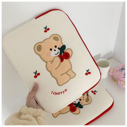 12.9 inch tablet case laptop bag cute cartoon cherry bear embroidery laptop bag for ipad pro 9.7 10.5 11 13  inch Ipad liner bag