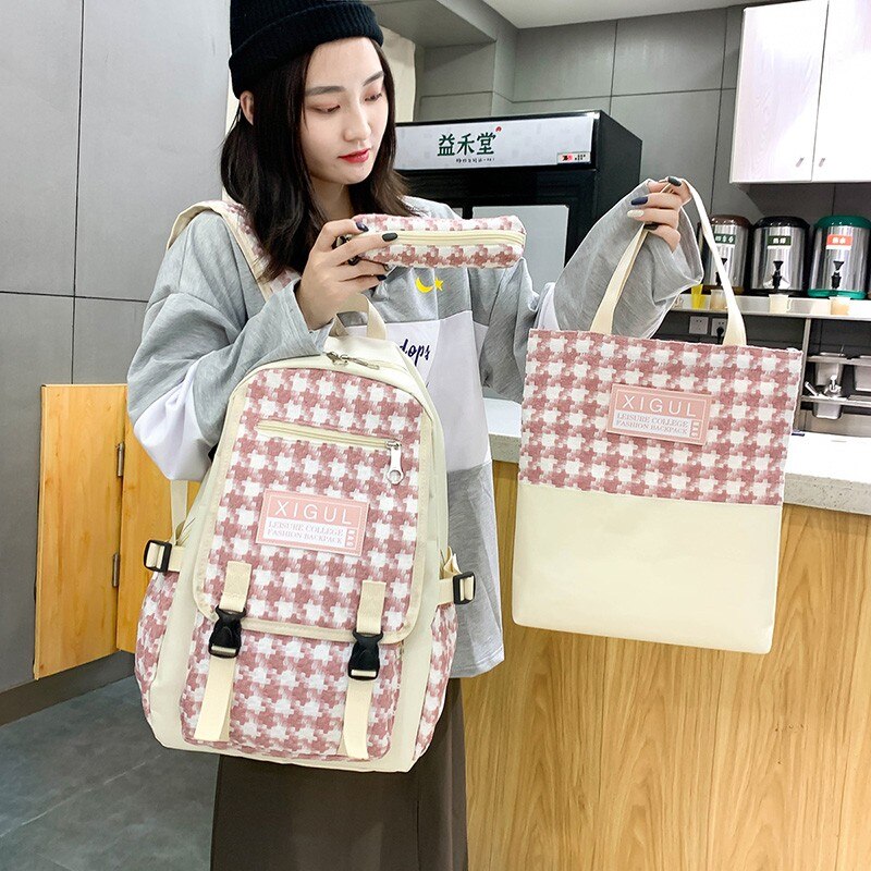 3-Piece Set Ladies Backpack Women Backpack Fashion Girl School Bag Retro School Bag Girl School Bag Canvas Backpack