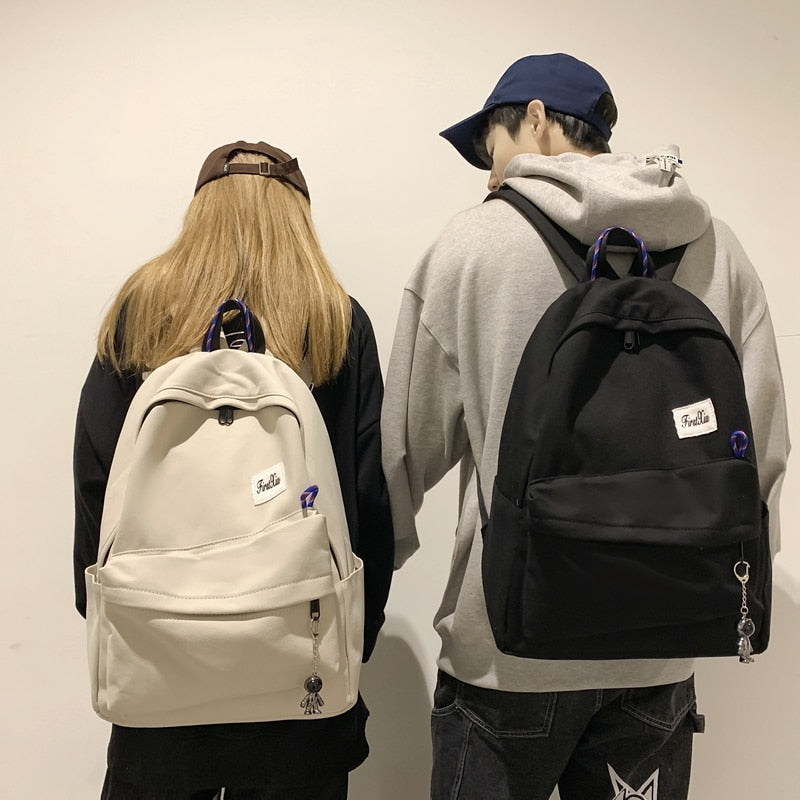 Fashion Solid Color Canvas Backpack Men Black Laptop Backpacks Teenage Girls School Bag College Women Bookbag Unisex Rucksack