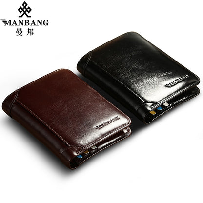 ManBang Classic Style Wallet Genuine Leather Men Wallets Short Male Purse Card Holder Wallet Men Fashion High Quality