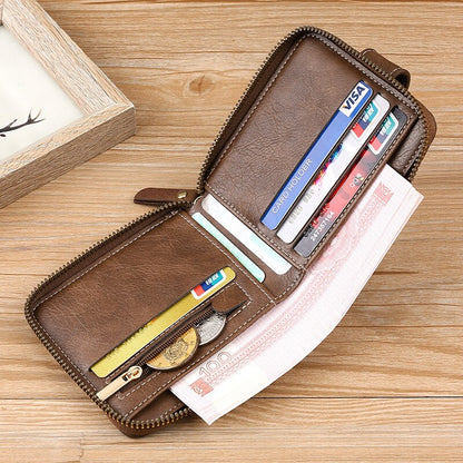 Men&#39;s Wallets Genuine Leather Wallets New Folding Zipper Wallets Coin Wallets Business Card Bags Vintage Superior Quality