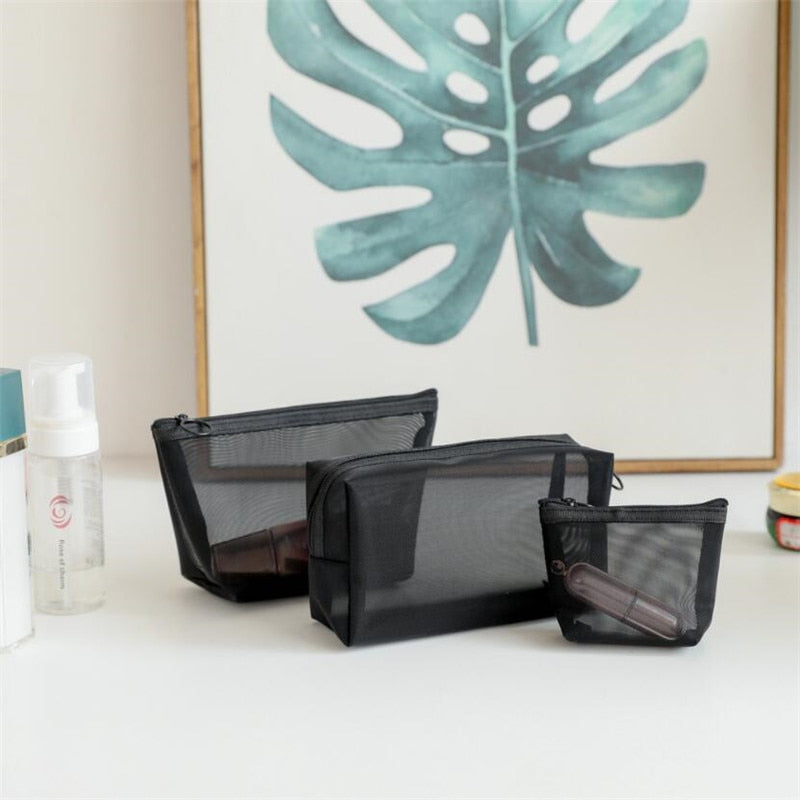 1PC Black Women Men Necessary Cosmetic Bag Transparent Travel Organizer Fashion Small Large Black Toiletry Bags Makeup Pouch