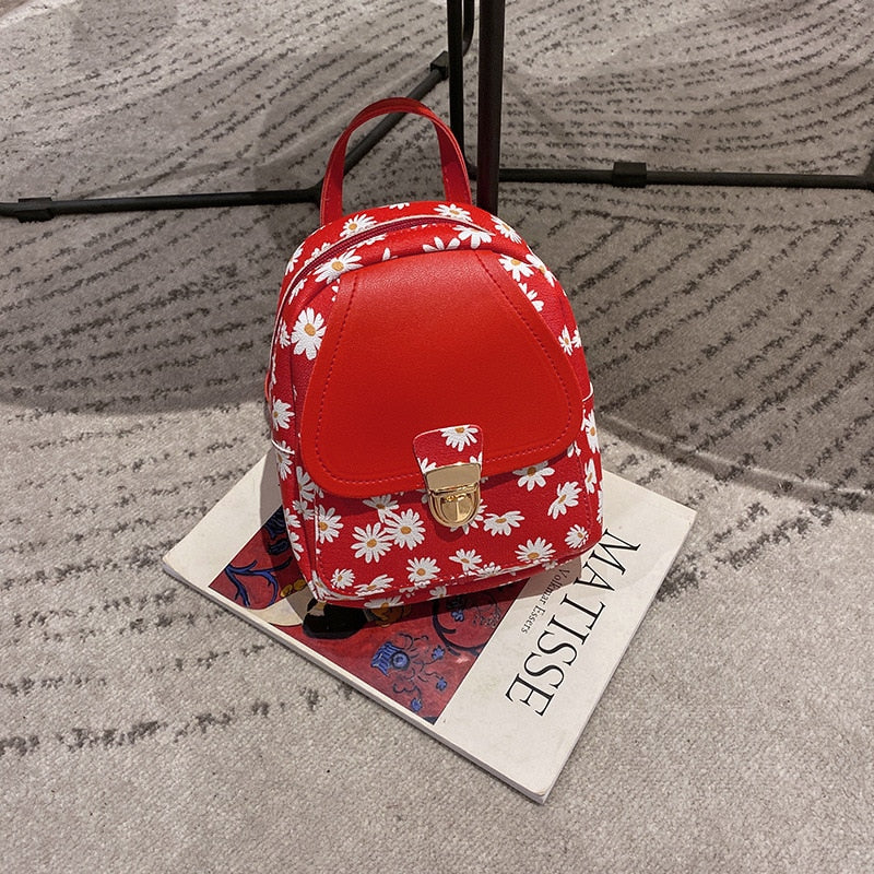 New Preppy Style Solid Women Kawaii Rucksack Simple Daisy Print Ladies Travel Bag Student School Backpacks Mini Backpack