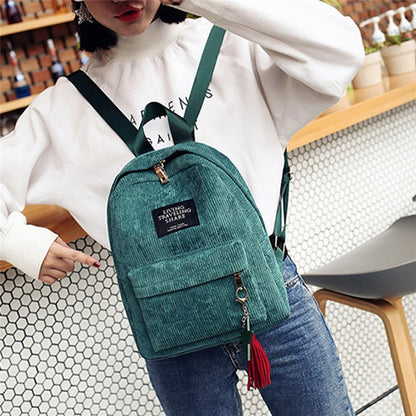 Fashion Woman Mini Simple Corduroy Backpacks Campus Style Knapsack Capacity Double Shoulder Bag School Corduroy Backpack