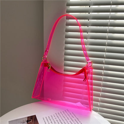 Summer Women&#39;s Transparent Jelly Bag Female Hobos Beach Shoulder Bags Candy Color Ladies Underarm Bag Hot Girls Purse Handbags