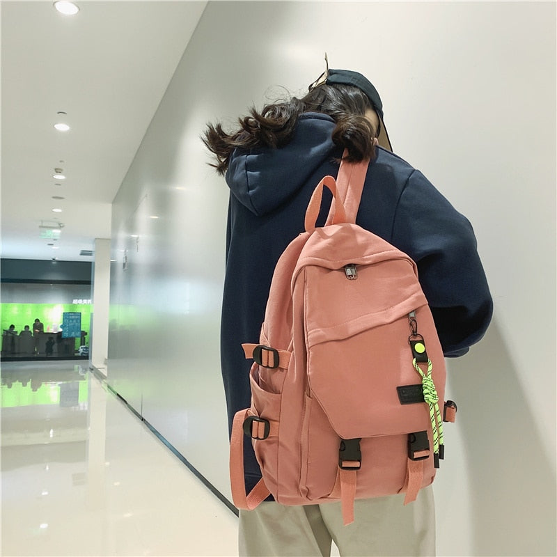 DCIMOR Solid Color Girl Canvas Backpack Fashion Inclined Zipper Men Travel Bag High Quality Cool Women Schoolbag Unisex Bookbag