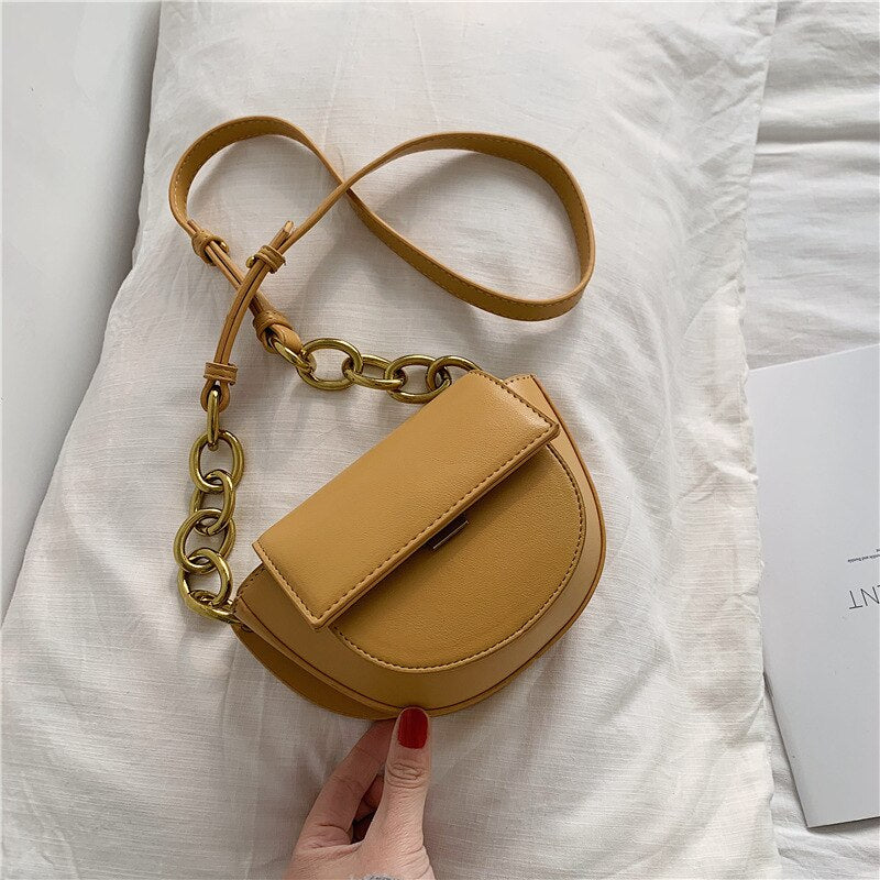 Casual Saddle Style Women Shoulder Bag High Quality Leather PU Crossbody Bag for Female Chains Cute Handle Handbag Women