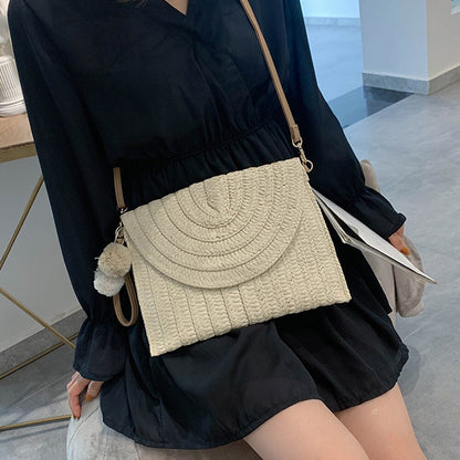 Newest Elegant Envelope Crossbody Bag Weave Straw Handbag Large Capacity Casual Retro Classic Shoulder Pack for Women