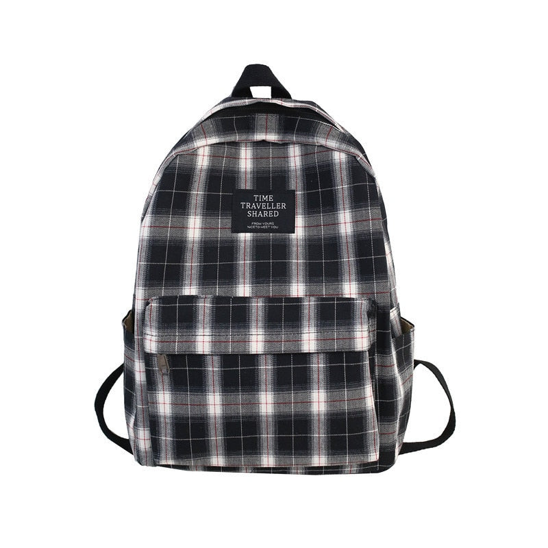 Fashion Plaid Canvas Women&#39;s Backpack Student Backpacks Teenage Girl School Bags Large Capacity Waterproof Travel Rucksack