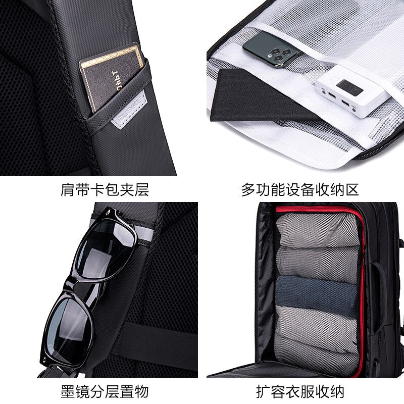 Men&amp;#39;s Backpack 15.6 Inch Laptop Bagpack Black Expandable Mochila for Man USB Charging Travel Rucksacks School Bags for Boys