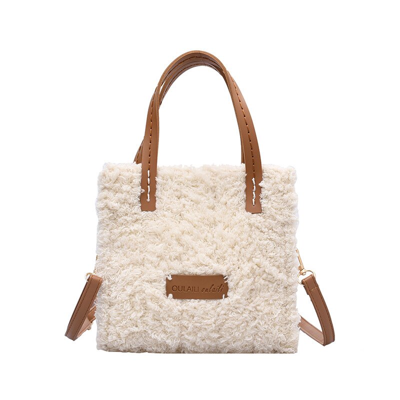 Women Winter Shoulder Bag Lamb Wool Warm Soft Autumn Ins Square Cross-body Portable Casual Self-made Hand-Woven Bag Material Bag