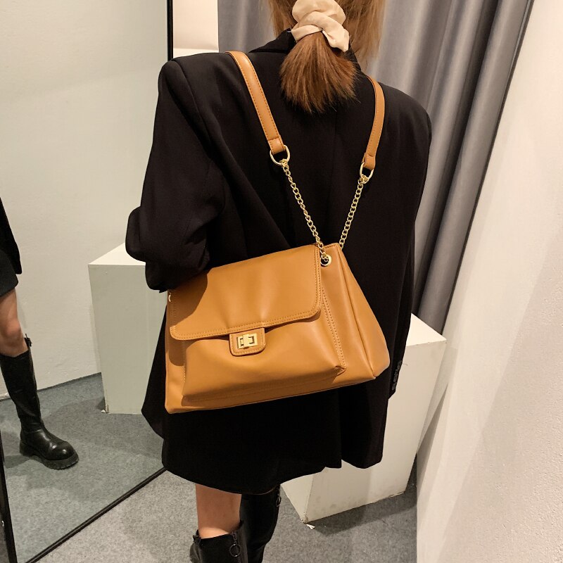 Trending Handbags For Women Solid Shouder Bags Luxury Designer Big Handbag Soft PU Leather Crossbody Bags Brand Chian Purse