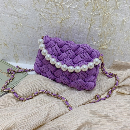 purses and handbags Handmade Cotton Crochet Women's Bag Pearl Chain Mini Portable Shoulder/Crossbody Bag