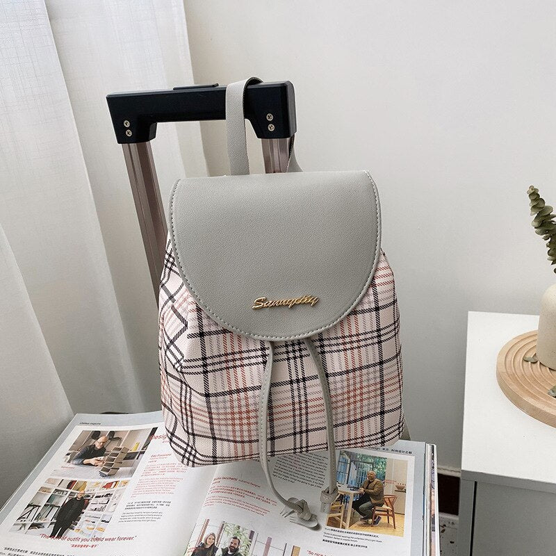 Mini Backpack Crossbody Bag For Teenage Girl Plaid Women Shoulder Phone Purse Korean Style New Trendy Female