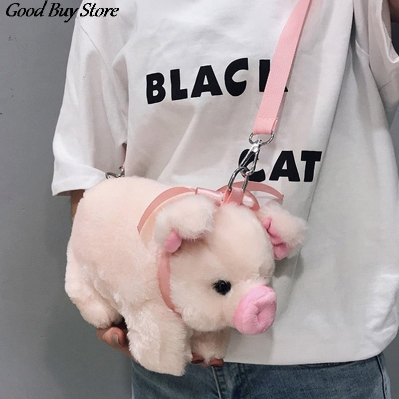 Cute Pig Shoulder Bag Plush Stuffed Animal Crossbody Bags Women Fashion Winter Soft Purse Cartoon Handbags Phone Money Storage